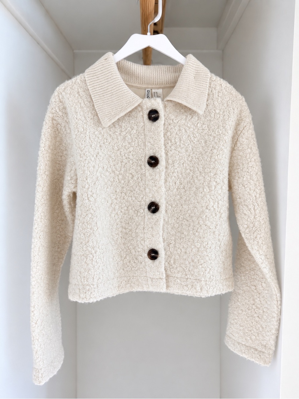 Cream Bouclé Button-Front Women's Jacket